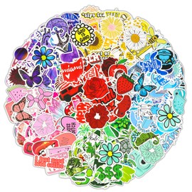 DARENYI Pack of 300 Aesthetic Stickers, Waterproof Vinyl Stickers, for Laptop, Cups, Books, Suitcases, Skateboards, Computers - Pink, Yellow, Blue, Purple, Red, Green