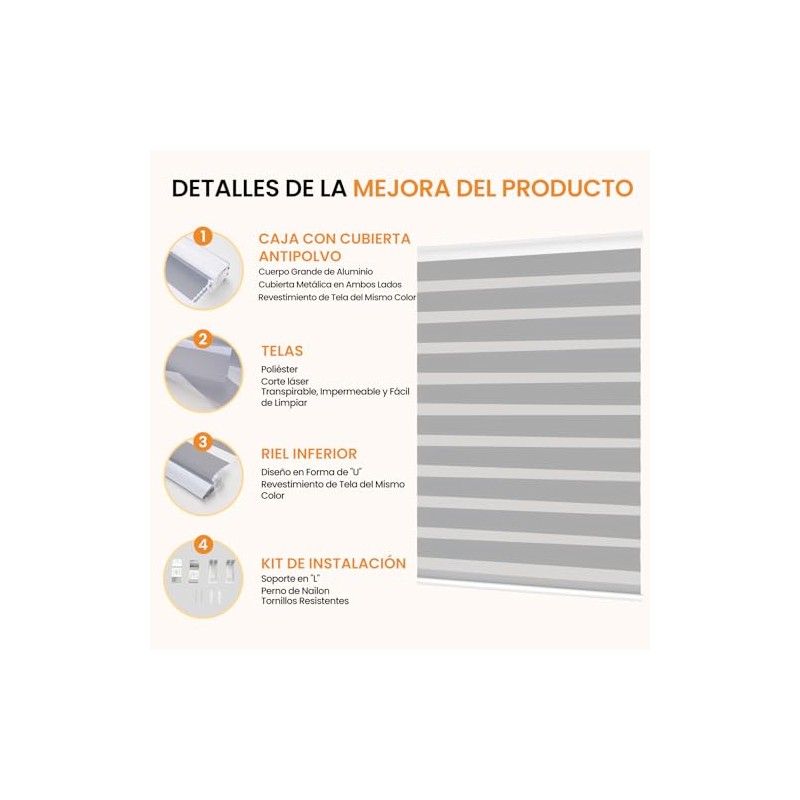 OSLIFE Persianas Enrollables para Ventana,140 x 180cm,Cortinas Blackout | Ajustables