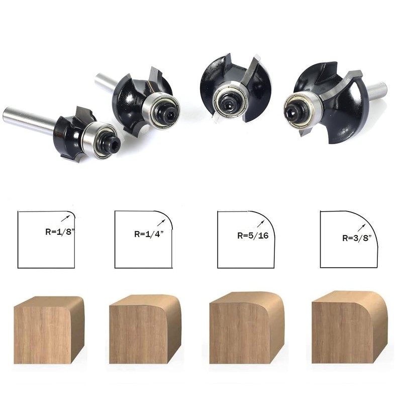4pcs Round Over Router Bits 1/4 Shank by SICWOOD -