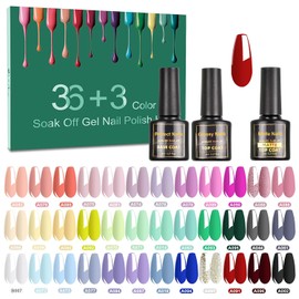 Tormay Semi-Permanent Nail Polish, 39pcs Semi-Permanent LED Gel Nail Polish with Base, Shiny Top Coat and Matt Top Coat, Colorful Gel Nail Polish for Home Manicure