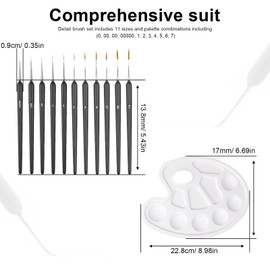 FINELYCR Pack of 11 Fine Black Watercolour Brushes, Painting Brushes for Acrylic Painting, Painting by Numbers Brush with Palette for Oil Painting, Watercolour Painting