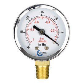 Carbo Instruments 2 pulgadas Manómetro Medidor de presión, caja de acero chapado en cromo, seca, aspiradora -30 Hg0, montaje inferior 14 pulgadas NPT