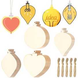 40Pcs Unfinished Paintable Blank Wooden Christmas Bulb Shape 4 Design Festival Decoration Ornaments, Xmas Tree Hanging Wood Slices for Kids DIY Art Crafts