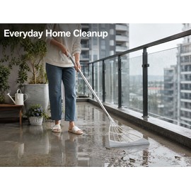 Silicone Broom Wiper Squeegee for Wet and Dry Floor Cleaning - Long Handle for Bathrooms, Kitchens and Pet Hair