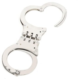 R Bergendi Chrome Heavy Duty Double Lock 3 Hinge Handcuffs - Police Professional Hinged Link Folding Silver Handcuffs with 2 Keys and Case