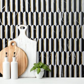 DICOFUN 1 Sheet Black & White Peel and Stick Backsplash for Kitchen, PVC Stick on Backsplash Wall Tile