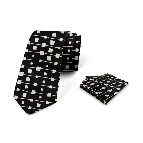 Lunarable Squares Men's Tie Set, Doodle Print of Uneven Formed