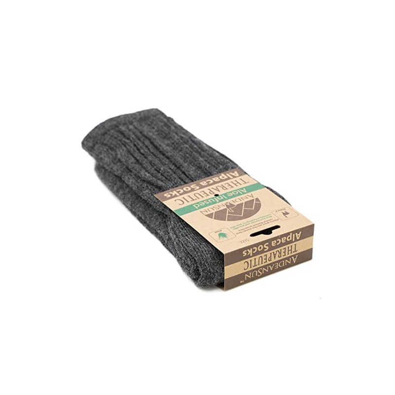 AndeanSun Warm Therapeutic Crew Alpaca Socks Unisex, Grey - Large