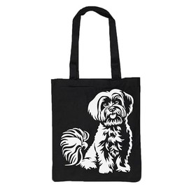 Merchandise for Fans Shopping Bag Shoulder Bag Cotton Black 38 x 43 cm Maltese Dog 01, black