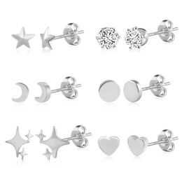 ALEXCRAFT Stud Earrings 925 Silver Earrings Set for Women Men Hypoallergenic Sleeper Stud Set, Sterling Silver