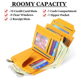 Airkit Small Wallet Women RFID Blocking Soft Leather Bifold Compact Card Holder Wallet for Women with Zipper Coin Pocket 4 ID Window