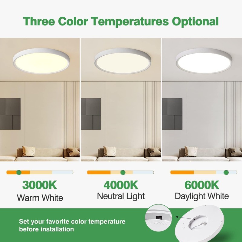 24 Inch Large LED Flush Mount Ceiling Light, 50W,5480LM, 3000K/4000K/6000K