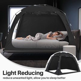 EighteenTek Bed Tent Full Size Bed Canopy, Light Reducing Sleeping Tent Lightweight Portable Indoor Tent Breathable Privacy Space on Bed with 2 Doors for Adults Kids Autism (Full, Black)
