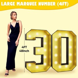 4FT Marquee Light Up 30 Numbers,Glitter Gold Giant Marquee Mosaic Numbers Frame Light Up Numbers for 30th Birthday Party Decorations Mosaic Number 30,DIY Frame Pre-Cut Foam Board Kit
