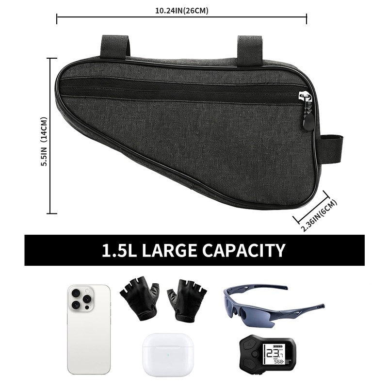 Bike Triangle Frame Bag, Bicycle Tube Storage Pouch, Strap-On Under