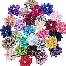 Libiline Upick More Than 26 Colors 40PCS Satin Ribbon Flowers Bows Rose w/Rhinestone Appliques Craft Wedding Dec (Multi-Colour)