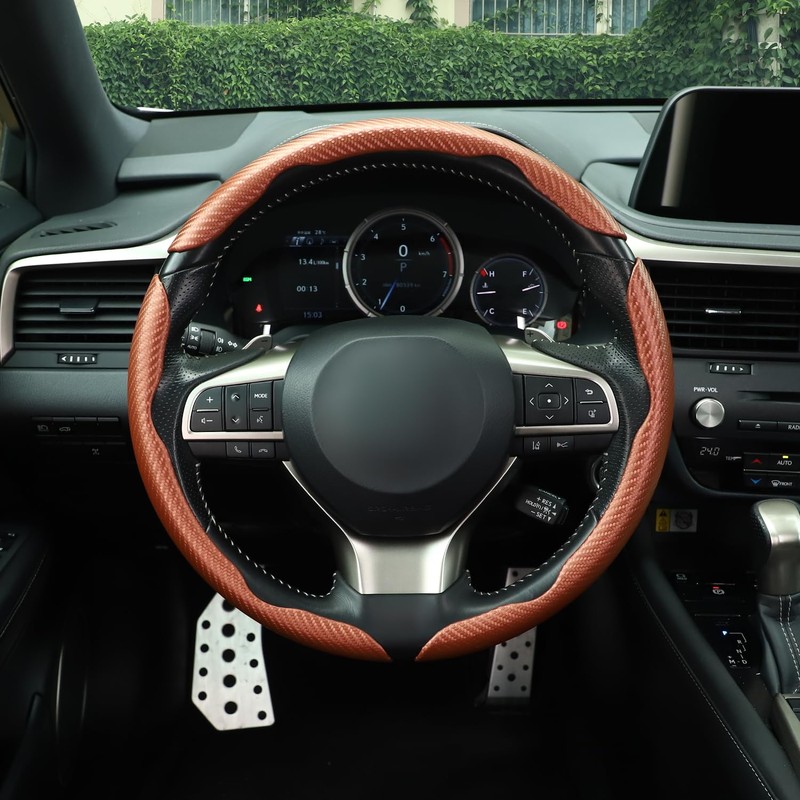 Amiss 3pcs Carbon Fiber Anti-Skid Steering Wheel Cover, Waterproof &