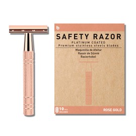 Safety Razor for Women, Single Blade Razors for Women, 1 Blade Razors for Women, Reusable Metal Manual Razor, with 10 Double Edge Safety Razor Blades, Plastic Free Eco-friendly Razor, Rose Gold