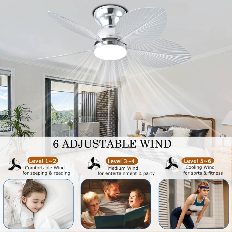 GJeg Tropical Ceiling Fans with Light, 38-inch Flush Mount Palm