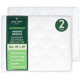 Joey + Joan Waterproof Bassinet Mattress Pad Cover Compatible with 4moms Breeze Plus Bassinets – 2 Pack Quilted Mattress Protector Made from Ultra Soft Bamboo Viscose Terry – 23" x 29"