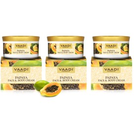 Vaadi Herbals Papaya Crema hidratante facial y corporal 16 oz (Paquete de 3 x 150 g) – Crema de hierbas – Todo natural – Sin parabenos – Sin sulfato –