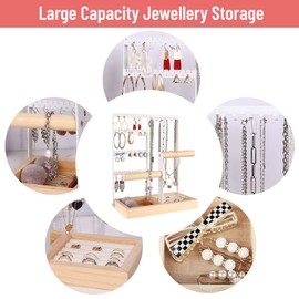 Jewellery Stand, Jewellery Organiser, Chain Holder Made of Wood and Metal, 4-Tier Jewellery Holder Display Rings, Earrings, Bracelets, Watches and Accessories
