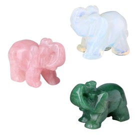 ZHIYUXI 3Pcs Rose Quartz Green Aventurine Opal Elephant Crystal Statues Healing Crystals Stones Elephant Statue Natural Quartz Gemstone Carved Polished Pocket Stone Crystal Figurines 1.5"