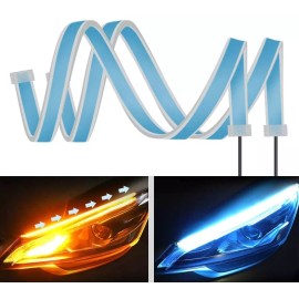 PUNKZZ Par Tira Led Drl 60cm Azul Hielo Direccional Secuencial Auto