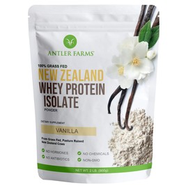 Antler Farms - 100% Grass Fed New Zealand Whey Protein Isolate, Vanilla Flavor, 2 lbs - Pure and Clean, 4 Ingredients, Delicious, Cold Processed