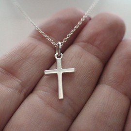 Sterling Silver Small Cross Pendant Necklace, 18 Inch, Faith Religious Christian