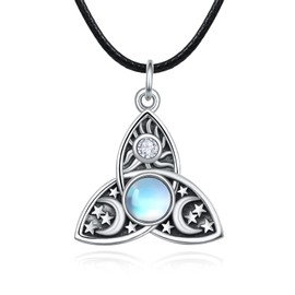 PRAYMOS Pentagram Pentacle Necklace 925 Sterling Silver Triple Moon Goddess Necklace Viking Pagan Wicca Jewelry Gifts