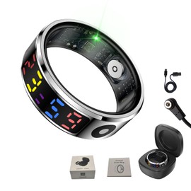 DJ.KEKAO Smart Ring with Color Screen|Track Heart Rate, Sleep, Blood Oxygen,Steps |Power|Display| Short-Form Video/Remote Control Camera (Silver, 10(20.4 mm) (0.80inch))