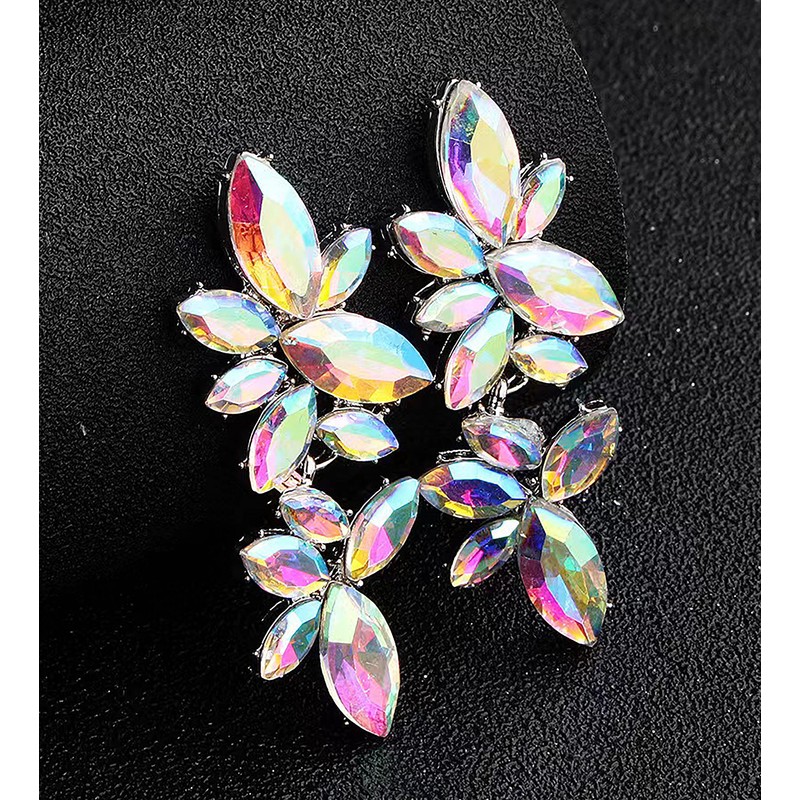 RGY Iridescent Rhinestone Earrings for Prom, Sparkling Bridal Cluster Drop