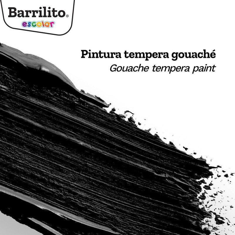Barrilito Pintura Témpera gouaché color Negro, 6 botes de 37ml.