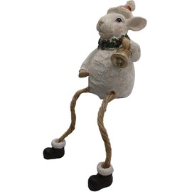 OnHoliday Barnyard Farm Animal in Holly Wreath Sheep in Santa Hat with Bell and Dangle Legs Shelf Sitter Christmas Ornament