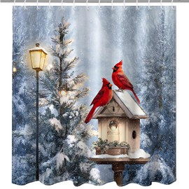 Winter Robin - Cortina de ducha con diseño de pájaros cardinales rojos, para decoración de baño, tela impermeable, 72 x 72 pulgadas (72 x 72 pulgadas, rojo cardenal Bird 1)