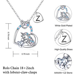 TINGN Unicorn Gifts for Girls Necklace - CZ Heart Unicorn Chain Girls Ladies Gift Petite Unicorn Chain with Letter Chain Girls Unicorn Jewellery for Girls Birthday Gift for Girls, Brass, Cubic