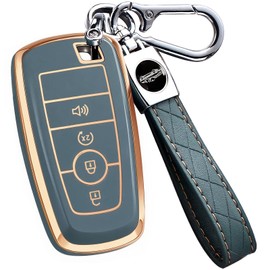Key Fob Cover for Ford - Premium Soft TPU Shell Full Protection Case with Keychain, Fits Bronco Sport Maverick Ranger Explorer Expedition Escape Edge Mustang F150 F250 F350 Fusion, Gray 4-Button