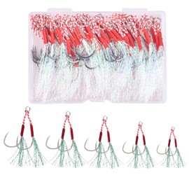 EWEIS 50 Pcs Alloy Reinforced Fishing Hooks Kit for Slow Fast Jigs Jigging Lure Hooks,Strong Butterfly Fishing Jigs Hooks for Fishing Lures and Bait with Carbon Steel Barb Hook(5 Size,#20/18/17/15/14)
