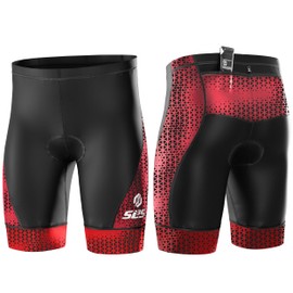 SLS3 Triathlon Shorts Mens - Padded Tri Shorts Mens Triathlon Shorts - 2 Pocket FX Triathalon Shorts, Medium Compression (Cardinal Blur, Large)