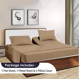 SGI bedding 28" King Split Top Flex Head Sheet 100% Egyptian Cotton Sheet Set - 600 Thread Count Flex Top Sheet Adjustable Bed - 4 Piece Sheet Set 18" Deep Pocket Sleep Number Bed - Beige Solid