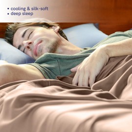 YnM Cooling Bed Sheet Set with 100 Percent Rayon Derived from Bamboo, 400TC Fabric with 1 Pillowcase and Flat Sheet, Deep Pocket Fit 19'', Silky-Soft & Sweat Wicking, 3 Piece (Twin XL,Brown)