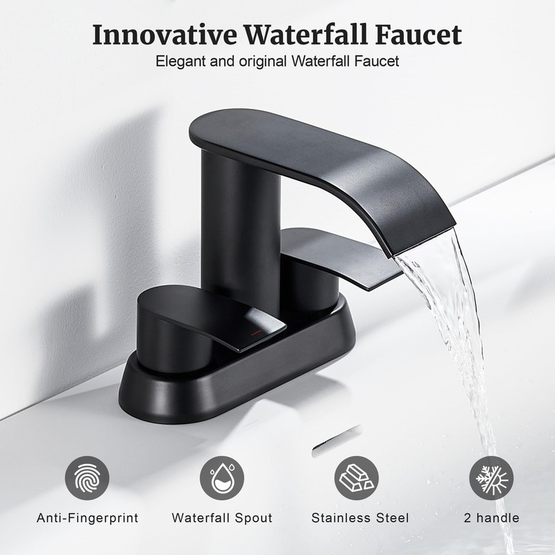 Ultimate Unicorn Black Waterfall Bathroom Faucet, 4 Inch Bathroom Sink