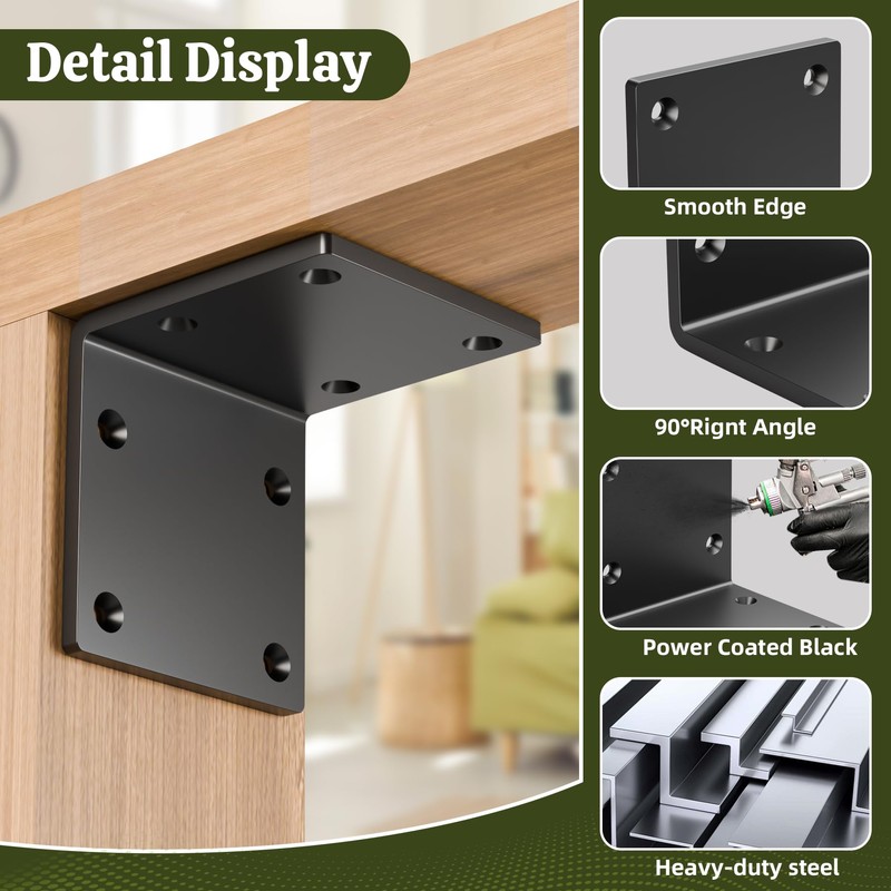 Wuno Shop 4 Pcs 6"x6"x5" Heavy Duty Steel Corner Brackets,