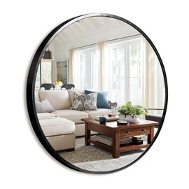 NeuType Round Mirror 16inch Circle Mirror for Wall Metal Framed Wall-Mounted Mirror for Wall Decor Decorative Mirrors for Entryway Living Room Bedroom Bathroom Home Modern(Black)