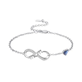 KINGWHYTE Infinity Bracelets for Womens 925 Sterling Silver Mom Bracelet Adjustable Love Heart Bracelet Birthday Mother’s Day Jewellery Gifs for Mum Grandmother