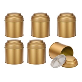 sourcing map 6 Pcs Tea Tins Canister with Airtight Double Lids, 8 oz Small Round Tin Can Box, Kitchen Canister Containers for Loose Tea Coffee Candy Spices, Rose Gold