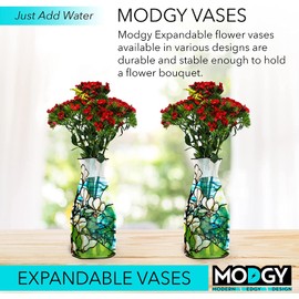 MODGY Expandable Flower Vase, Plastic Decorative Modern Foldable Printed Vases for Centerpieces for Wedding, Dining Table, Home Decor, Living Room, Magnolia Landscape, Louis C. Tiffany, 2 Pack