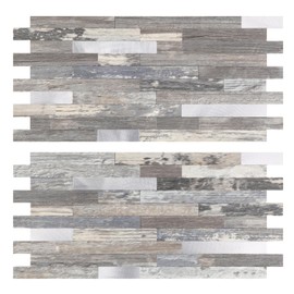 Yipscazo 10 Sheets Peel and Stick Stone Metal Backsplash, PVC Wall Tiles Stick on Tiles for Backsplash Kitchen, Bathroom, Fireplace (6'' X 12'', Light Wood)