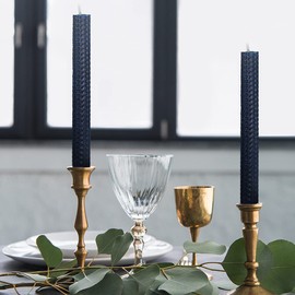 DEYBBY Natural Beeswax Taper Candles,Honeycomb Design Hand-Rolled Beeswax Candles, Dripless and Smokeless, Set of 6 Flat Top (Blue)